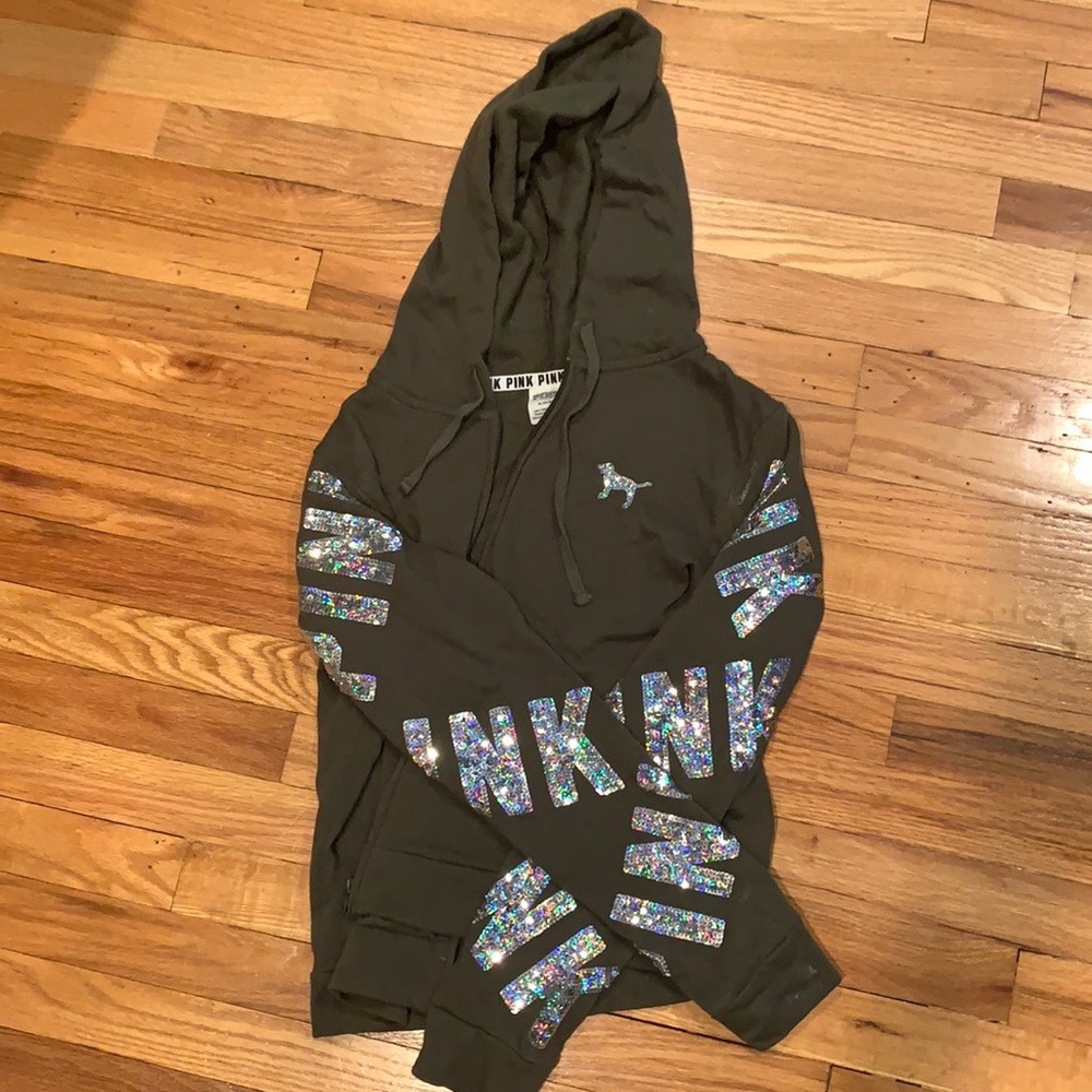 PINK brand olive zip up with sequence